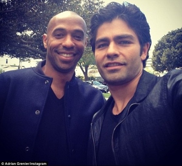 Thierry Henry poses with actor Adrian Grenier (right) in California, thought to be on the film set earlier this year