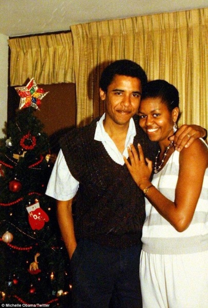 Younger years Michelle Obama has shared this photo to Twitter with the message 'Merry Christmas!