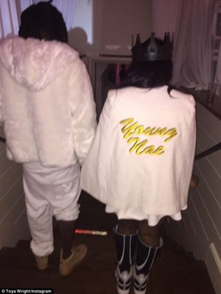 the birthday girl matched her dad and walked him for the presentation of her gifts