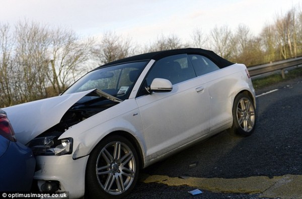 A white Audi convertible drove into the back of the blue BMW Ferguson was driving on the M57