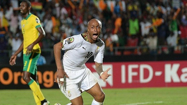 Andre Ayew goes wild after scoring the winner.