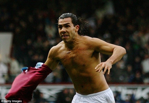 CARLOS TEVEZ celebrated his shirtless goal for West Ham agaisnt Tottenham in 2007 Premier League game
