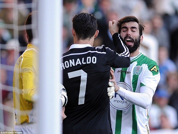 Cristiano Ronaldo lashes out at Cordoba's Jose Angel Crespo as the frustration begins to boil over