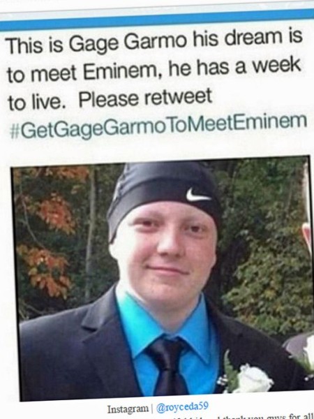 Eminem's terminally ill fan, Gage garmo died after visit