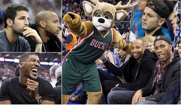 Febregas, Thierry Henry, Drogba, Wilshere among others were seen ata the NBA contest in London. Photo: Daily Mail