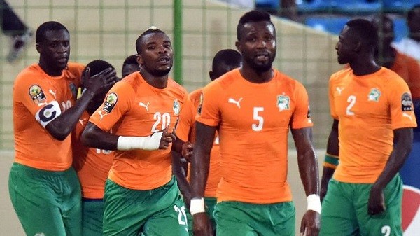 Ivory Coast celebrate Max Gradel's goal which qualified them to the next stage. Photo: Soccernet