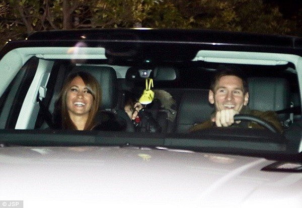 Lionel Messi (right) and girlfriend Antonella Roccuzzo attended the party at the King Don Juan Carlos Hotel