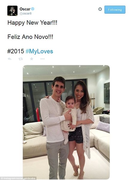 Oscar was spending New Year's Eve at home with wife Ludmila and daughter Julia