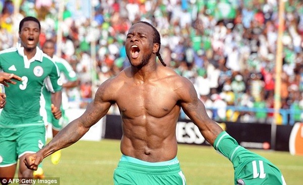 VICTOR MOSES celebrated his goal against Ethiopia in the 2013 World Cup Qualifying game