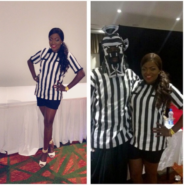 Funke Akindele and Lagbaja backstage at the Glo CAF awards 2015