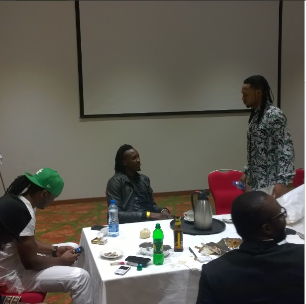P Square and Flavour backstage at the Glo CAF awards 2015