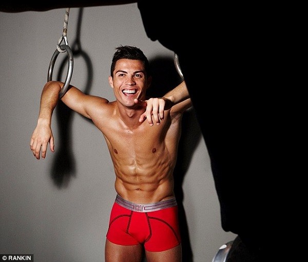 Despite his recent break-up, Cristiano looked thrilled in-between takes on the Rankin photo shoot