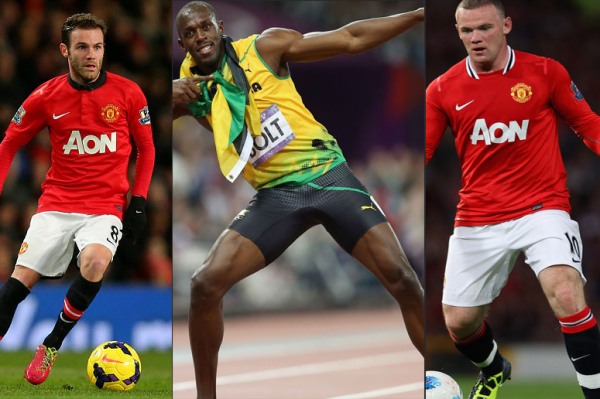 Usain Bolt (Middle) has branded Juan Mata (Left) too small and Wayne Rooney (Right) a slow player. Photo: Soccer/NET