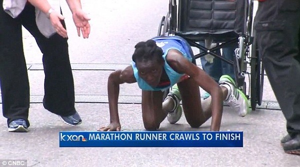 She was awarded second placed prize money for showing real bravery as he eventually crossed the line