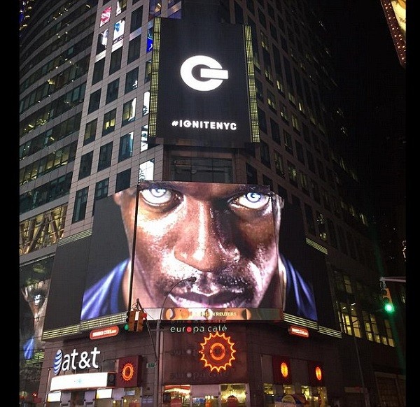 Usain Bolt's face is prominent over New York's famed Times Square for Puma's new Ignite shoes