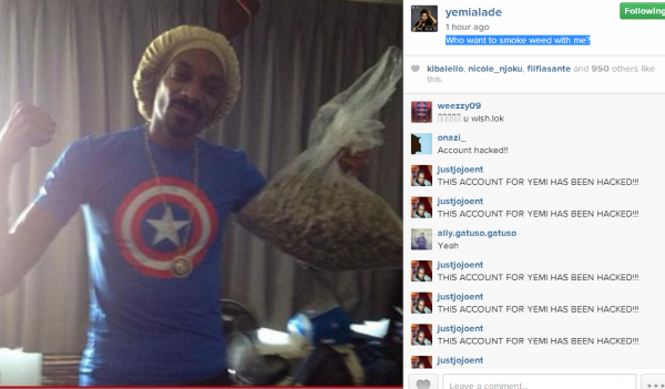 The last picture allegedly posted by the hacker on Yemi Alade's instagram page