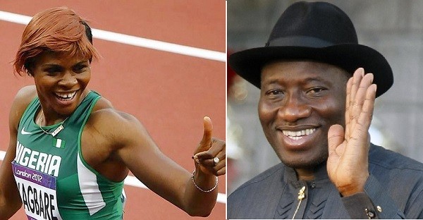 Nigeria's Blessing Okagbare gives the thumbs up sign after placing first in her women's 100m round 1 event at the London 2012 Olympic Games in the Olympic Stadium