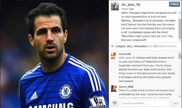 Jose Mario took to Instagram to criticise Chelsea's fans before deleting his account