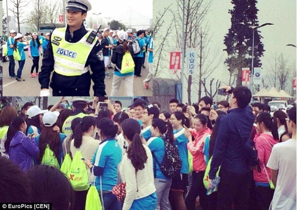 Mobbed Huge crowds gather as women - and men - rush to take his picture at the marathon in China