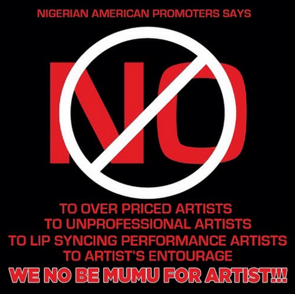(Nigerian Promoters in USA to boycott Nigerian acts. Photo: Instagram)