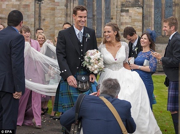 Andy Murray and his wife Kim are all smiles after tying the knot at Dunblane Cathedral