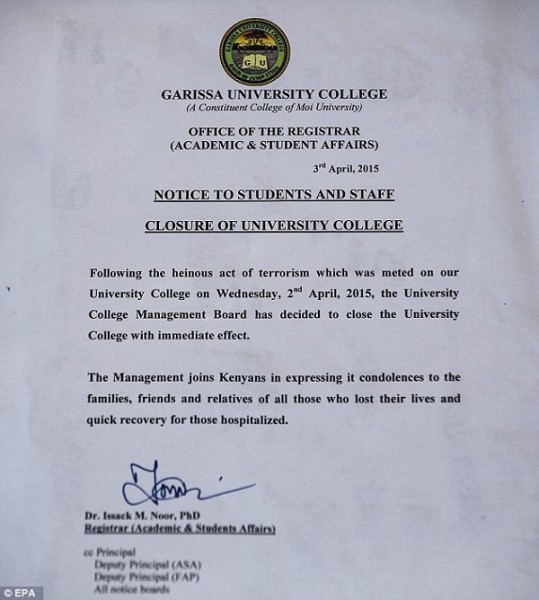 College officials today confirmed that the university was being closed with immediate effect