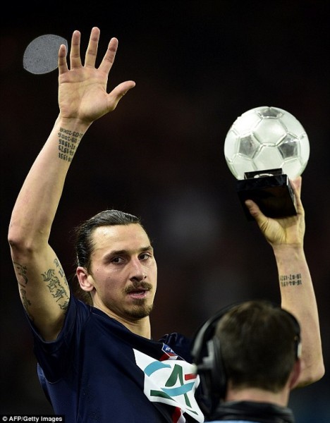 Ibrahimovic was presented with a trophy after the match for scoring 100 goals