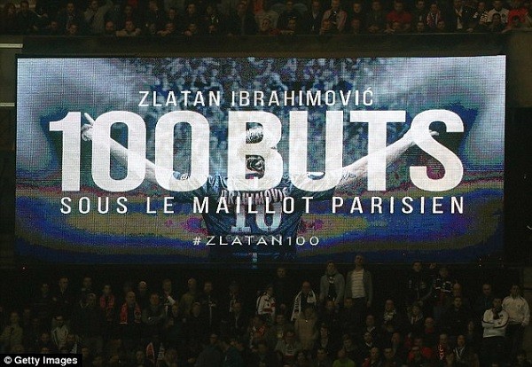 Ibrahimovic's 100 goal landmark tribute on the big screen at Parc Des Princes