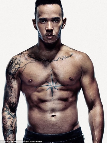 Lewis Hamilton poses for the latest edition of Men's Health magazine released on Thursday April 2