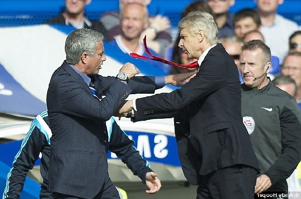 Mourinho (right) clashed with Arsene Wenger on the sidelines in the game at Stamford Bridge last year