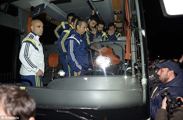 Players and coaching staff survey the damage after the attack near the city of Trabzon
