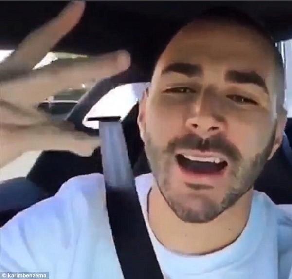 Real Madrid and France forward Karim Benzema sings along to Tupac in his Bugatti Veyron