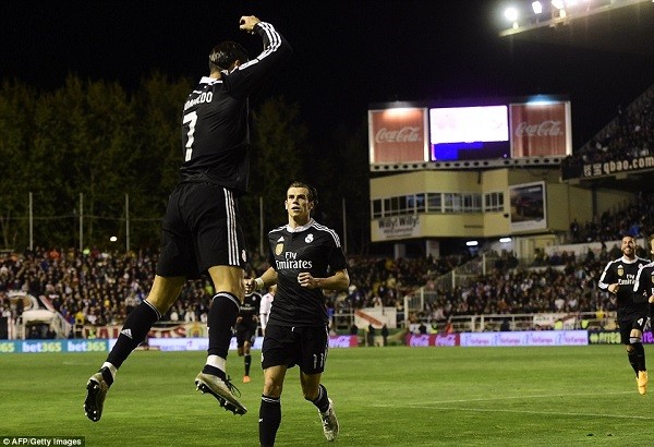 Ronaldo turns to his trademark celebration after scoring the 300th goal of his Real Madrid career