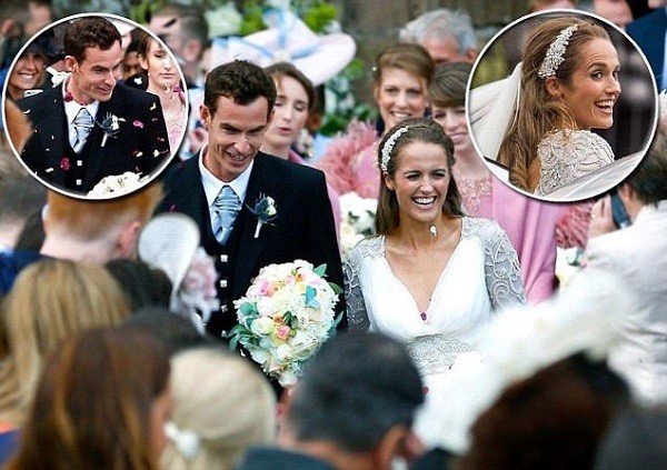 Andy Murray and his wife Kim are all smiles after tying the knot at Dunblane Cathedral
