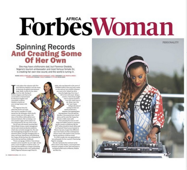 (Dj Cuppy gets featured in Forbes magazine. Photo: Instagram)