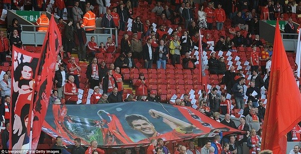 As the stadium began to fill the fans pulled out the banners, this one remembering Liverpool's heroic Champions League win in 2005