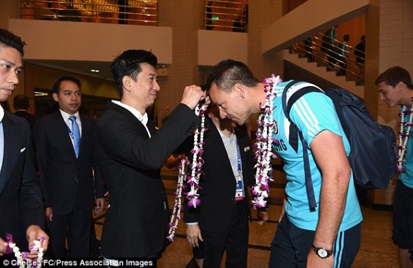 Chelsea captain Terry is greeted upon arrival on Thursday in Thailand for the Far East friendly