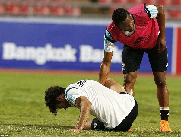 Chelsea striker Diego Costa's injury curse appeared to strike again as the 21-goal hitman was escorted off during training in Bangkok