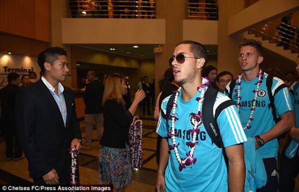 Chelsea's player of the year Hazard looked a little jaded upon arrival in Thailand