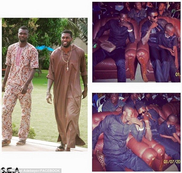 Emmanuel Adebayor's latest Facebook post on family revelations focused on younger brother Rotimi (pictured left) and also sitting on Emmanuel's right in the other pictures