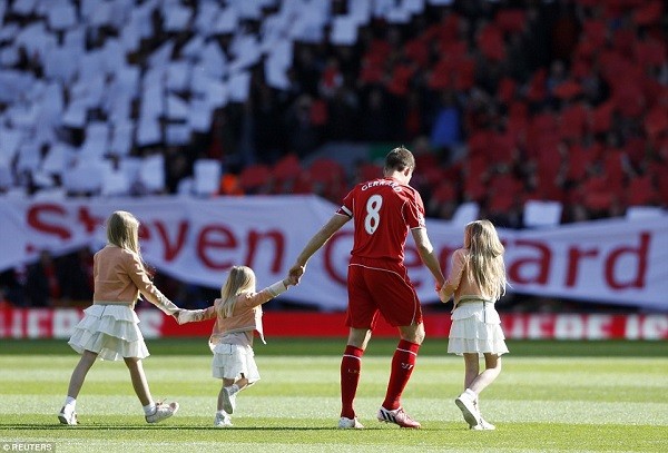 Gerrard walks out for his final game at Anfield accompanied by his three daughters