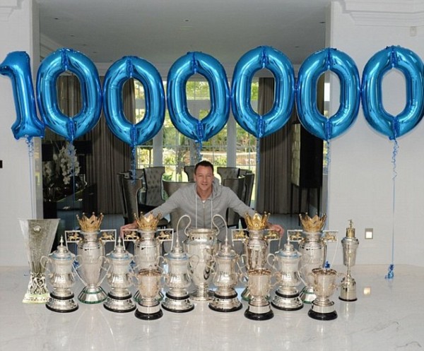 John Terry celebrates getting 1,000,000 Instagram followers with a picture of his trophies