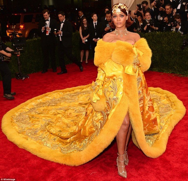 Rihanna at the Met Gala 2015 red carpet