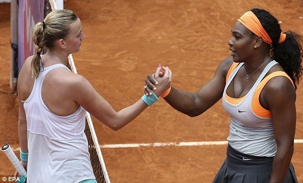 Serena Williams shakes hands with Petra Kvitova after the Czech ended her Madrid Open chances