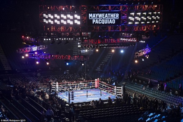 The stage is set at the MGM Grand Arena ahead of the richest fight in boxing history between Floyd Mayweather and Manny Pacquiao