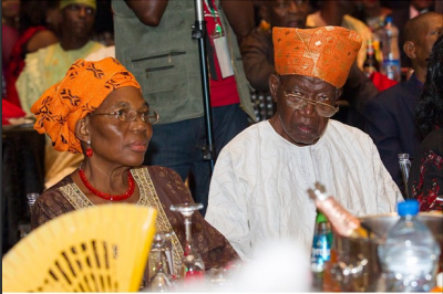 Former Governor of Lagos, Lateef Jakande and wife
