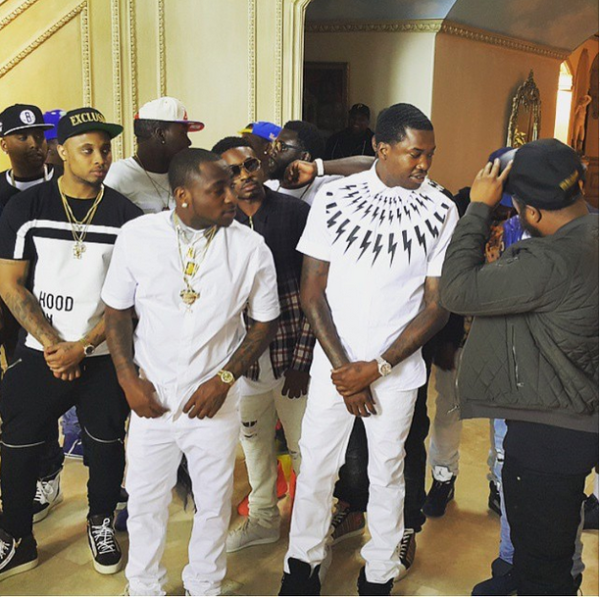 (Davido, Meek Mill and the HKN gang on set. Photo: Instagram)