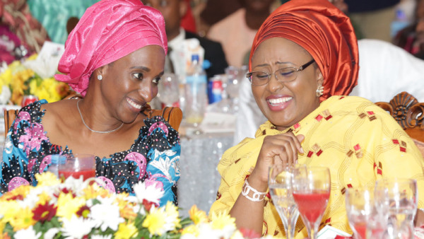 Wife of the President, Aisha Muhammadu Buhari, (right) and Wife of the Vice President, Dolapo Osinbajo. Photo Credits: Qed