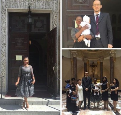 Karen Igho and her husband hold baby dedication. Photo: Karen Igho