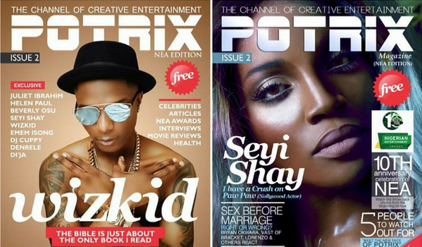 Wizkid and Seyi Shay cover the NEA edition of Potrix magazine. Photo: Instagram